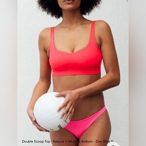 Left on Friday double scoop top bikini size small color: rescue neon red